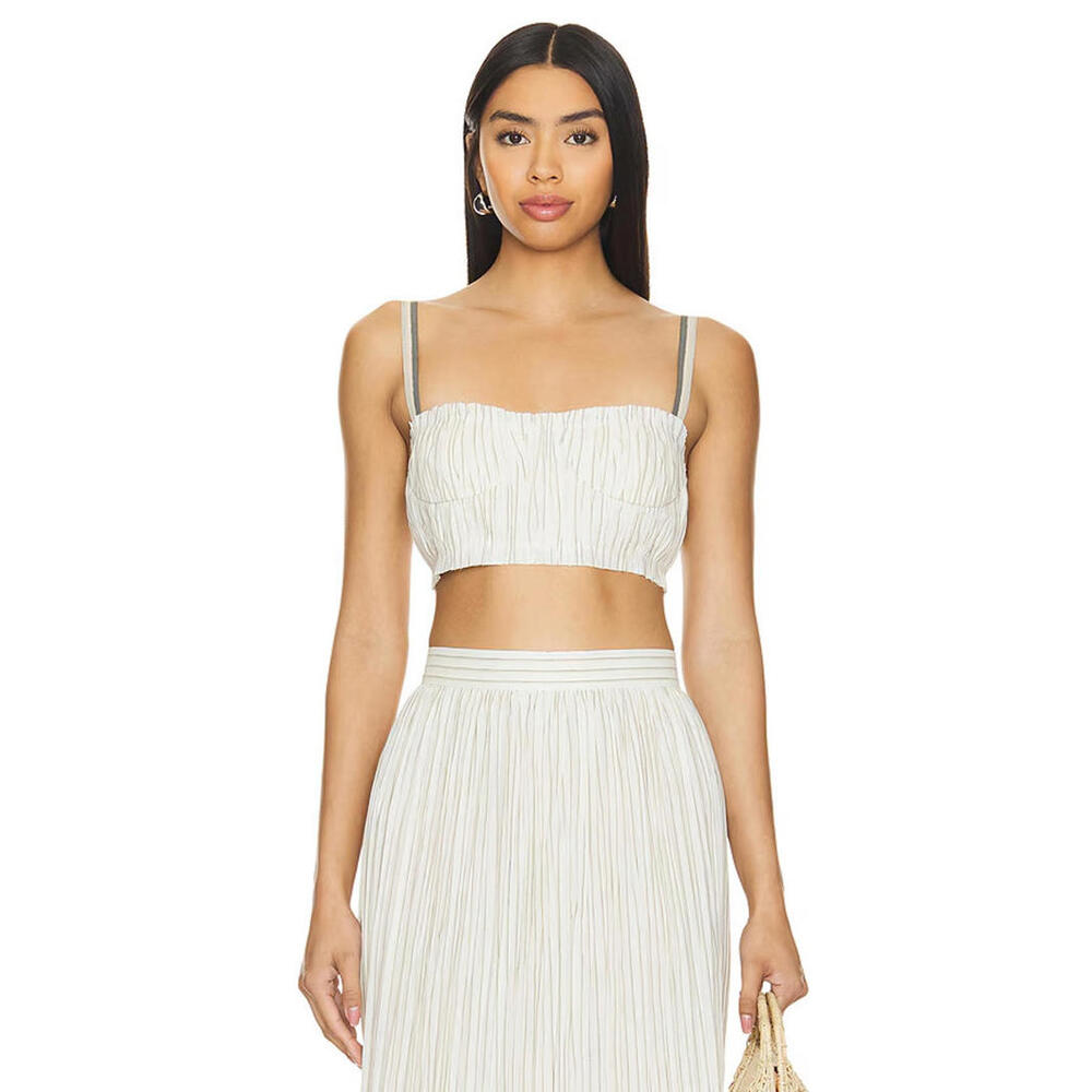 Revolve Nora Top Alexis pleated linen stripped  size S NWT $286 msrp